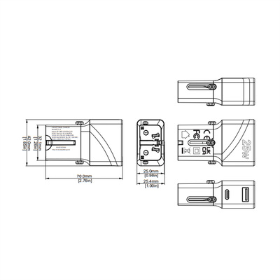 Nabíjačka USB 230V 2port, EU/UK/US, 1xUSB A, 1xUSB Typ C, 25W, PD, QC 3.0, cestovná/skladacia, biela
