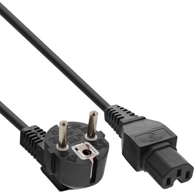 Kábel sieťový 230V, vidlica (CEE7/7) lomená - C15, 2m, 1.00mm², 10A, čierny