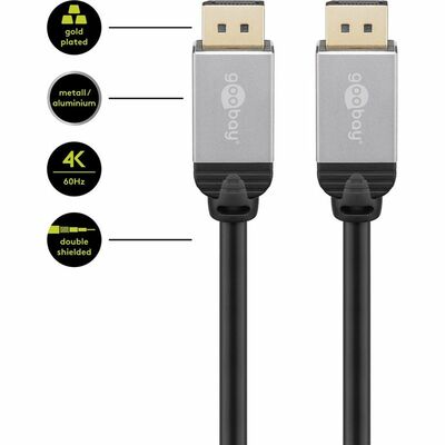 Kábel DisplayPort M/M 3m, 4K@60Hz, DP v1.2, 21.6Gbit/s, čierny, pozl. konektor