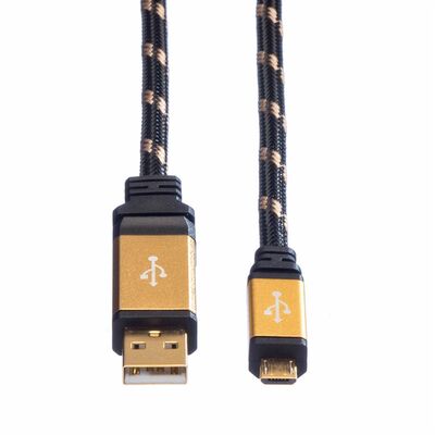 Kábel USB 2.0 A-MICRO-B M/M 0.8m, High Speed, čierny/zlatý, Gold, pozl. kon.