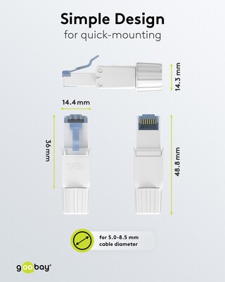 Konektor 8/8 RJ45 cat.6a, 10Gbit, netienený, na drôt, montáž bez klieští AWG 22-24, biely