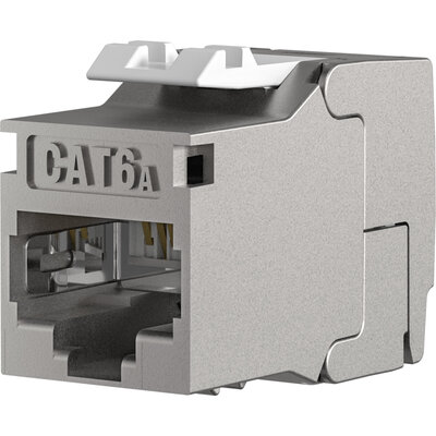Konektor Keystone cat.6a, tienený, strieborný, beznástrojový (toolless), SlimLine/ShortBody, GHMT