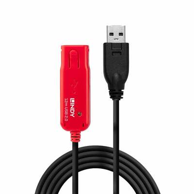 Kábel USB 2.0 A-A M/F 12m, High Speed, čierny PRO, AKTÍVNY s krytkou