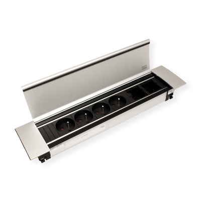 Power Frame Cover 6-pozície, 383x88x42mm, hliníkový kryt, eloxovaný/strieborný, zvnútra čierny