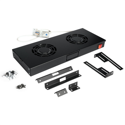 19" Ventilačná jednotka, 2 vetráky, 1U, s termostatom, čierna