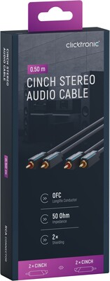Kábel Cinch 2x audio M/M 0.5m, modrý, pozl. konektor, ClickTronic