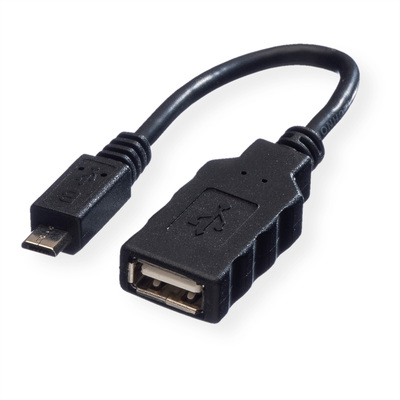 Kábel USB 2.0 A-MICRO-B F/M 0.15m, High Speed, OTG, čierny