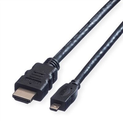 Kábel HDMI/HDMI micro M/M 2m, High Speed+Eth, 4K@30Hz, HDMI 1.4, čierny