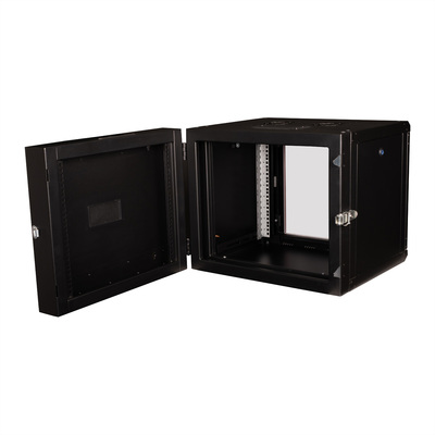 19" Rack na stenu 9U, čierny, 505x600x600mm (HxWxD), RAL9005, PRO, otočný (2-dielny)