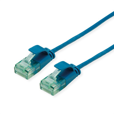 UTP Patchkábel 0.15m cat.6a, modrý, slim, Cu, Flex Cable, Roline Recycled Material