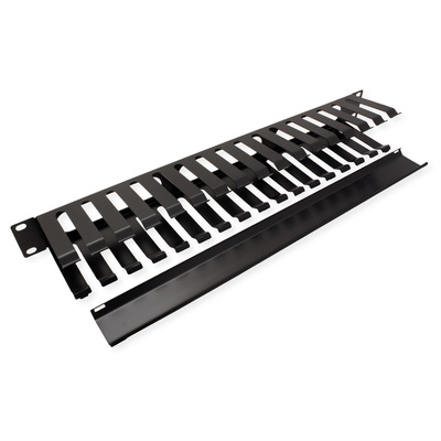 19" Panel vyväzovací, organizér, lišta s krytkou, 80mm, oceľ, 1U, čierny
