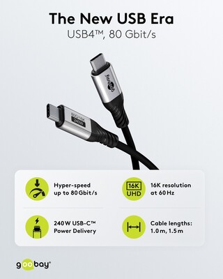 Kábel USB 4 Gen 3x2, Typ C CM/CM 1.5m, 80Gbps, PD 240w 48V5A, oplet, čierny