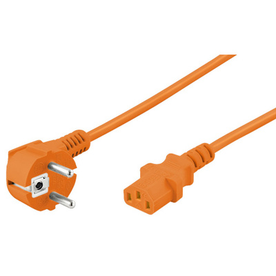 Kábel sieťový 230V, vidlica (CEE7/7) lomená - C13, 3m, 1.00mm², 10A, oranžový
