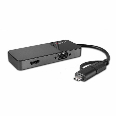 Redukcia z USB 3.0 / USB 3.1 (Typ C)  na HDMI / VGA, 10cm, čierna