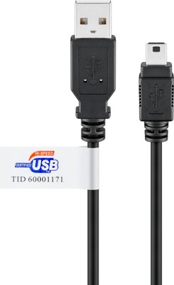 Kábel USB 2.0 A-MINI-B 5pin M/M 3m, High Speed, čierny, CERT