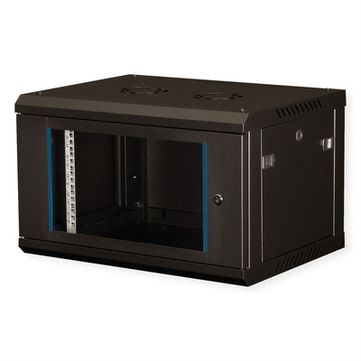 19" Rack na stenu 6U, čierny, 379x600x450 mm (HxWxD), odnímateľné bočnice