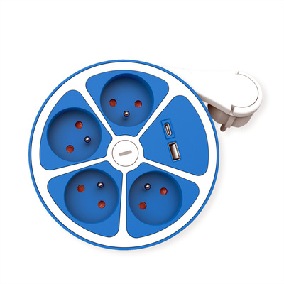 Predlžovačka 3m s 4 zásuvkami, s vypínačom, 1.50mm², USB nabíjačka A+C, modrá/biela