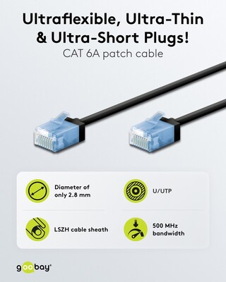 UTP Patchkábel LSOH TPE 7.5m cat.6a, čierny, slim, Cu, Flex Cable, Eco obal