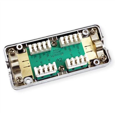 Spojka inštalačného kábla, Junction BOX STP, cat.6a, LSA-LSA, tienená, 600MHz, sivá/strieborná