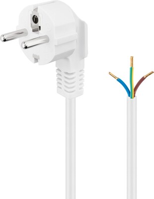 Kábel sieťový 230V, vidlica (CEE7/7) lomená - dutinky, 1.5m, 0.75mm², 16A, surový, biely