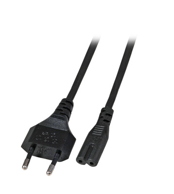 Kábel sieťový 230V, 2pin vidlica (CEE7/16) priama - C7 (2pin), 2m, 0.75mm², 2.5A, čierny