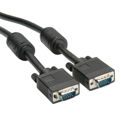 Kábel VGA M/M 15m, prepojovací, tienený, DDC, ferrit, HQ, čierny