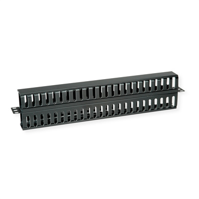 19" Panel vyväzovací, organizér, dvojitá lišta s krytkou, 2x50mm, oceľ/plast, 1U, čierny