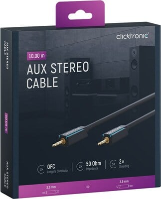 Kábel 3,5mm stereo jack M/M,10m, modrý, pozl. konektor, ClickTronic