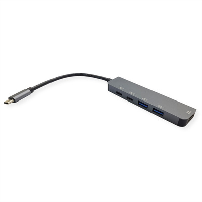 Dokovacia Stanica USB Typ C, HDMI, 2xUSB-A, 2xUSB-C, PowerDelivery, 4K@60Hz, 0.1m, čierna/sivá