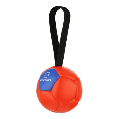 Lopta "futbalová" s priemerom 16cm, s uškom, ekokoža, oranžová/modrá, HS