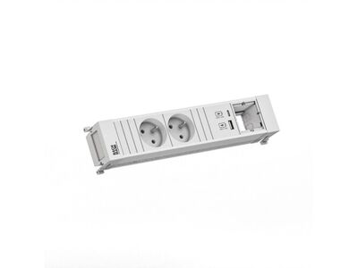 Power Frame 2xUTE 230V, 1xCustom, nabíjačka (USB A + USB C), 0.2m kábel 1.5mm², GST18, biely