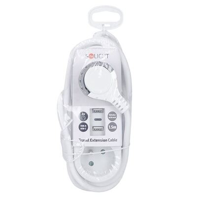 Predlžovačka 1.5m s 2 zásuvkami, 1.00mm², USB nabíjačka (2x USB A + 1x USB C) 17W, biela