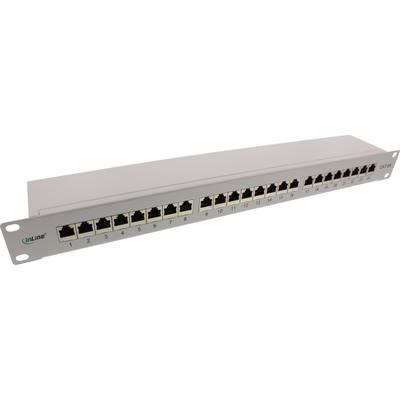 19" Patch panel 24port cat.6a, tienený s uzemnením, celokovový, 1U, sivý