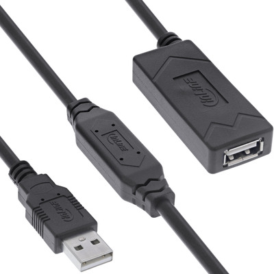 Kábel USB 2.0 A-A M/F 15m, High Speed, predlžovací, čierny, aktívny