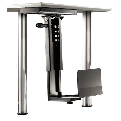 Držiak PC pod dosku stola, max 30kg, pre PC široké 134-254mm, výška 390-540mm, otočný, čierny