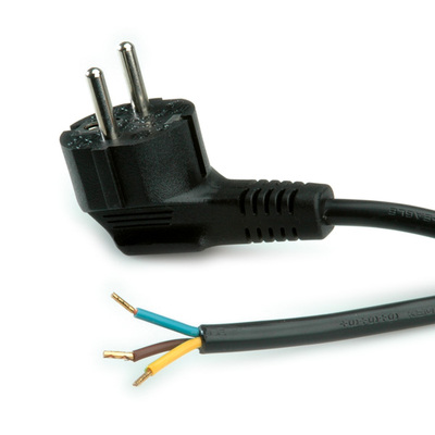 Kábel sieťový 230V, vidlica (CEE7/7) lomená - dutinky, 3m, 1.00mm², 16A, surový, čierny