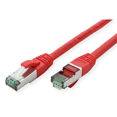 S/FTP (PiMF) Patchkábel TPE 7m cat.6a, červený, Cu, Roline Recycled Material