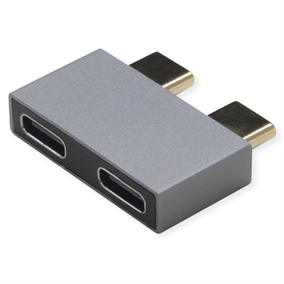 Adaptér USB 3.2 Gen 2, Typ C, dvojitý, 2x CM/CF, priamy°, 10Gbps,PD 60W, 5V3A, sivý/čierny