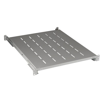 19” Polica 650mm, 1U /so zadnými podperami/, nosnosť 120 kg, perforovaná, sivá