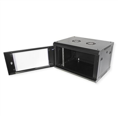 19" Rack na stenu 6U, čierny, 379x600x450mm (HxWxD), odnímateľné bočnice