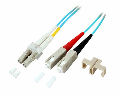 Fiber kábel LC-SC, 15m Duplex OM3(50/125µm), LSOH, 2mm, tyrkysový