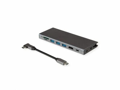 Dokovacia Stanica USB Typ C, HDMI, 3xUSB-A, LAN, čítačka, audio, PD 100W, 4K@60Hz, 0.1m