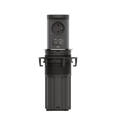 ELEVATOR 1xUTE 230V, Nabíjačka (2xUSB C) 45W, 2m kábel 1.5mm², vidlica CEE7/7, nerezová farba