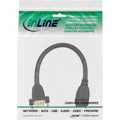 Kábel HDMI F/F 0.2m, High Speed+Eth, HDMI 1.4, 4K@30Hz, čierny, s panelovým konektor