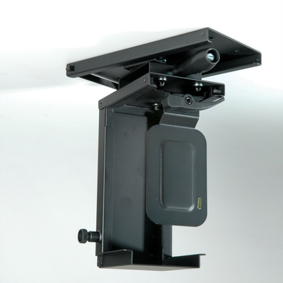 Držiak PC pod dosku stola, max 10kg pre PC široké 50-100mm, výška 200-358mm, otočný, čierny, MINI