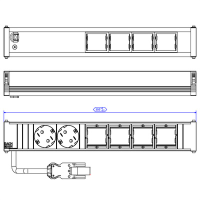 CONI modul 2xSCHUKO zásuvka 230V, 4xCustom, 0.2m kábel 1.5 mm², GST18, hliník/čierny