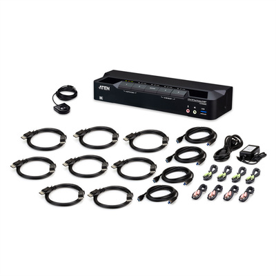 KVM switch/prepínač 4PC, DisplayPort, USB 3.0, Hub, Audio, DUAL VIEW, 8K@60Hz