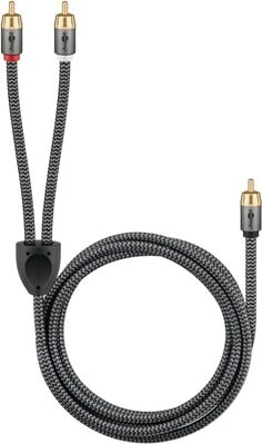 Kábel Cinch audio Y M/2xM subwoofer 10m, pozl. konektor, čierny/sivý