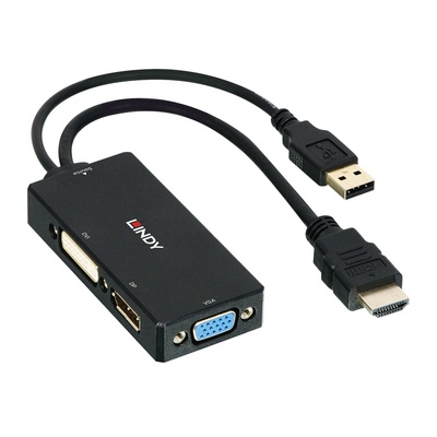 Konvertor HDMI na DisplayPort, DVI, VGA, napájanie usb, 10cm čierny
