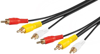 Kábel Cinch 3x AV M/M 15m, čierny, pozl. konektor